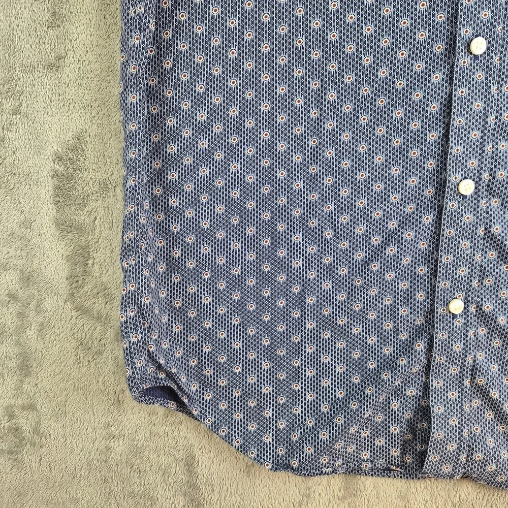 Banana Republic Shirt Mens Large Blue White Geometric Stretch Soft Wash Slim Fit